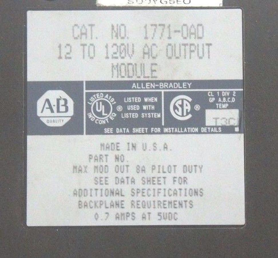 Used LOT OF 2 ALLEN BRADLEY 1771-OAD OUTPUT MODULES 12-120VAC