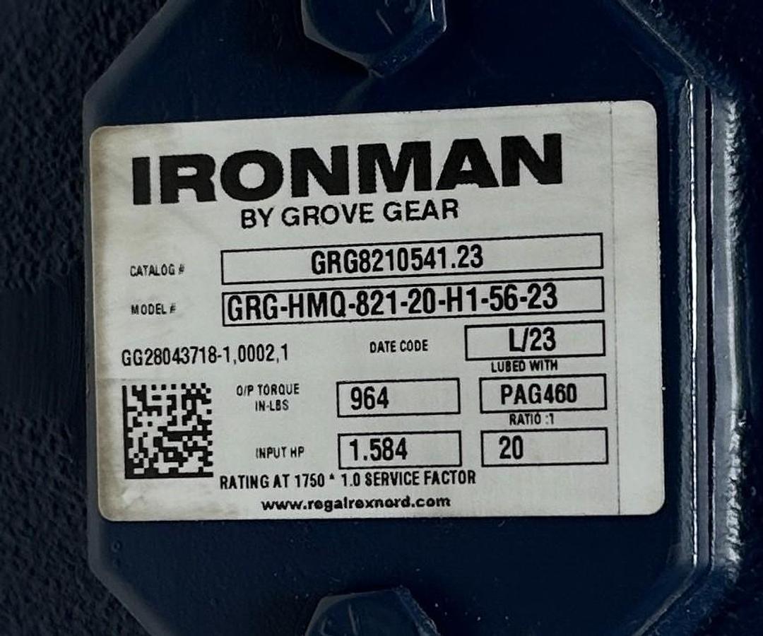 Used GROVE GEAR IRONMAN GRG-HMQ821-20-H1-56-23 / GRG8210541.23 GEAR REDUCER 20:1 NSNP