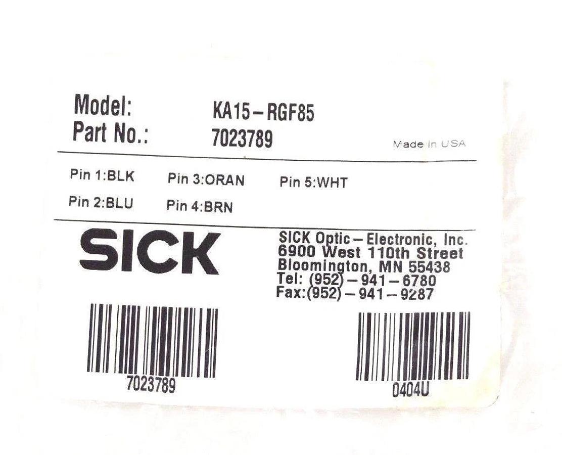 NIB SICK KA15-RGF85 MOLDED CABLE 5M, 7023789, KA15RGF85