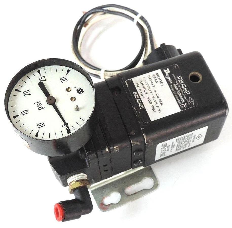 Used DWYER INSTRUMENTS 2343 CURRENT TO PRESSURE TRANSDUCER 4-20MA 3-15PSI OUT