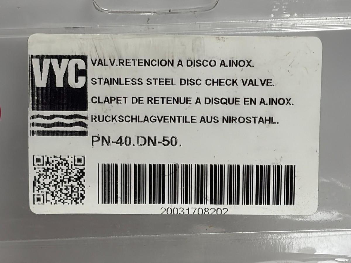 Used VYC Axel Larsson AL53-170 Stainless Disc Check Valve DN50 2" PN40 New