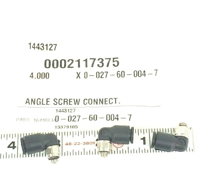 Used LOT OF 3 NEW KRONES 0-027-60-004-7 ANGLE SCREW CONNECTORS 0027600047, 1443127