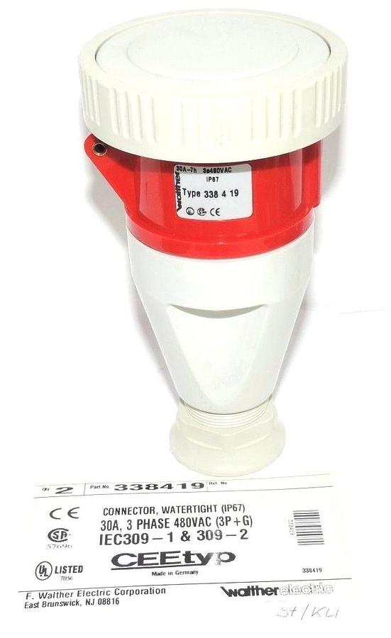 NEW WALTHER ELECTRIC 338419 CONNECTOR, WATERTIGHT (IP67) 30A, 3 PHASE 480VAC