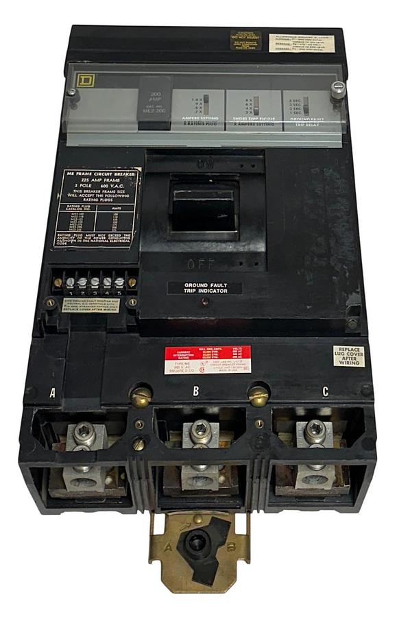 Used SQUARE D ME236G ME FRAME CIRCUIT BREAKER 225A FRAME 600VAC ME2-200 PLUG USNP