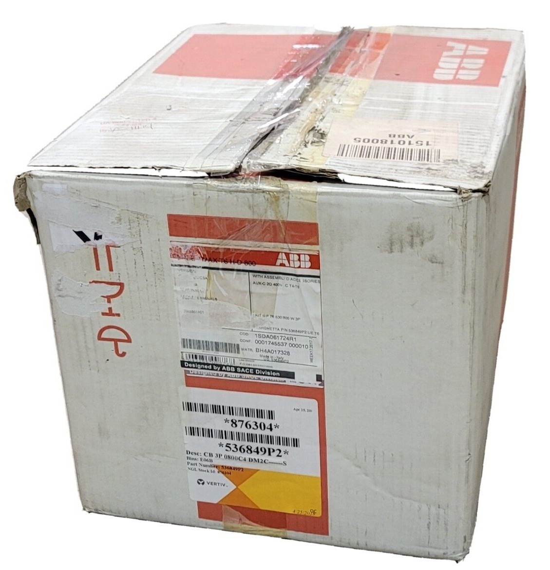 Used NIB ABB SACE T6H-D 800 CIRCUIT BREAKER 536849P2 3 POLE T6HD800