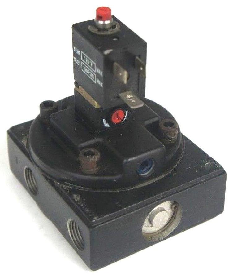 Used NORGREN D1013B-CE BLACK POPPET VALVE W/ COIL 110/120V, 50/60Hz, 150PSIG, 130 F