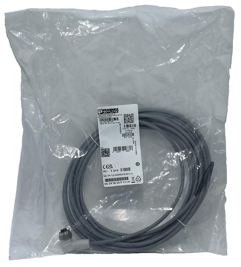 Used Phoenix Contact 1426149 SAC-3P-5,0-500/M12FR VA E-UL Sensor/Actuator Cable 5m