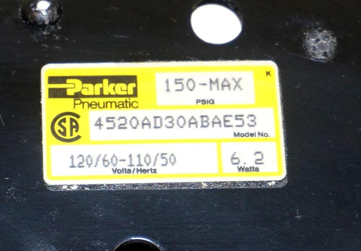 Used NEW PARKER 4520AD30ABAE53 VALVE 150 PSIG MAX, 6.2W, 120V/60HZ-110V/50HZ
