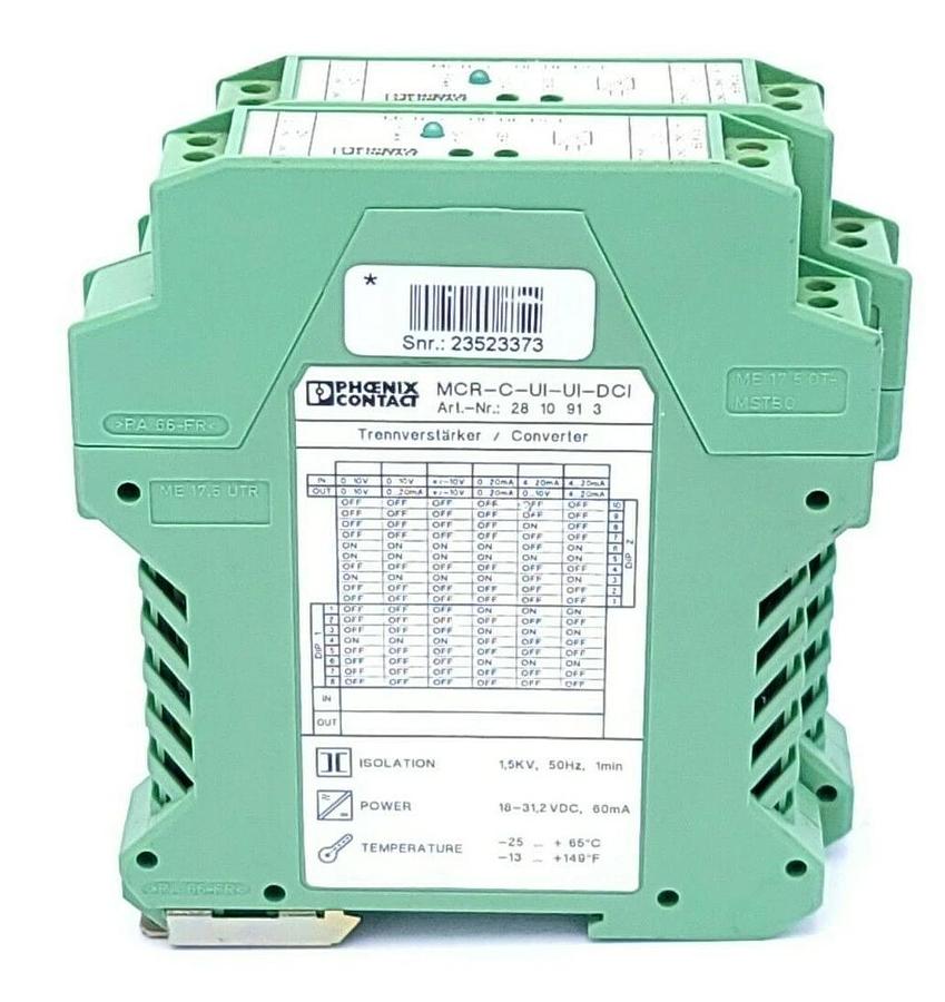 Used LOT OF 2 PHOENIX CONTACT MCR-C-UI-UI-DCI COMMUNICATION INTERFACE MODULES 2810913