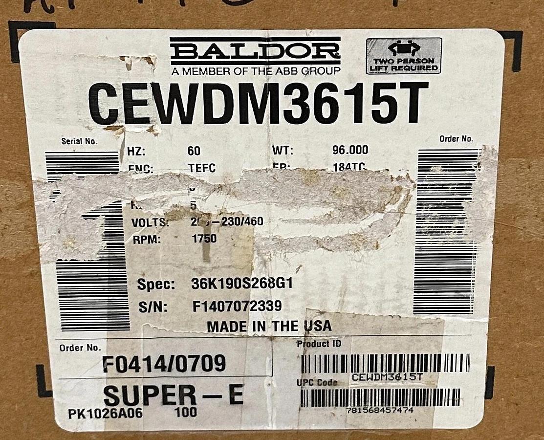 NEW BALDOR CEWDM3615T / 36K190S268G1 Super-E WASHDOWN DUTY MOTOR 5HP 60Hz NSMP 781568457474
