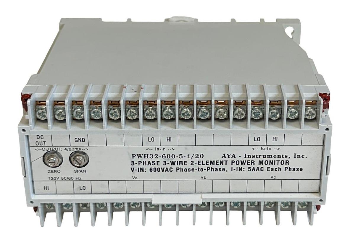Used NEW AYA INSTRUMENTS PWH32-600-5-4/20 3-PHASE 3-WIRE 2-ELEMENT POWER MONITOR NSNP