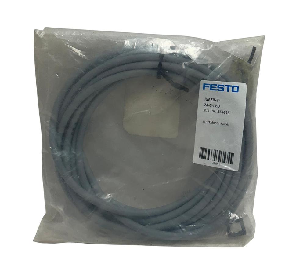 Used FESTO KMEB-2-24-5-LED / 174845 PLUG SOCKET W/ 5M CABLE FOR VALVE OEM NSMP