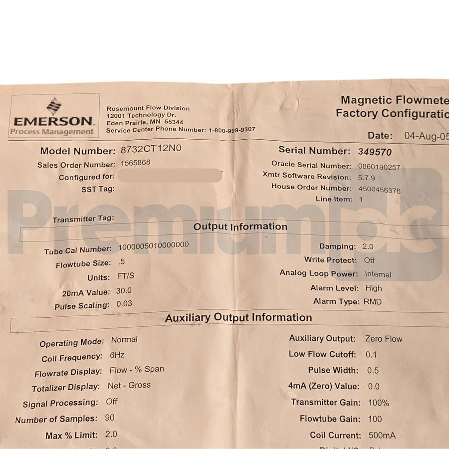 Emerson Rosemount 8732CT12N0 Smart Magnetic Flowmeter Transmitter 0 to 30 FPS