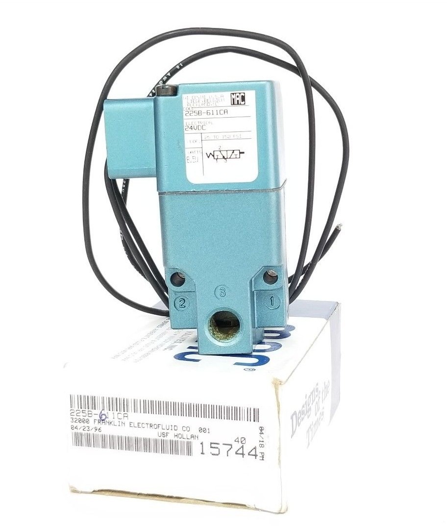 NIB MAC 225B-611CA SOLENOID VALVE 24VDC, 8.5W, 25-150PSI, 225B611CA