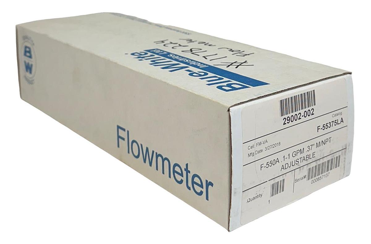 Used BLUE-WHITE INDUSTRIES 29002-002 / F-55375LA / F-550A FLOW METER .1-1 GPM NSMP
