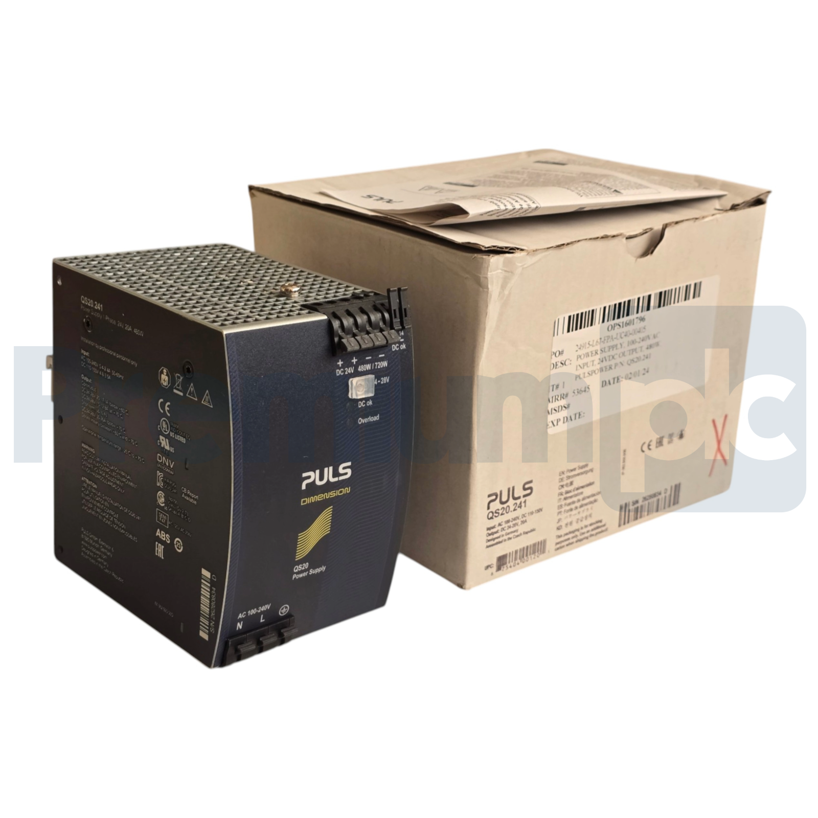 Used PULS Dimension QS20.241 DIN Rail Power Supply | 24V 20A 480W | AC 100-240V In