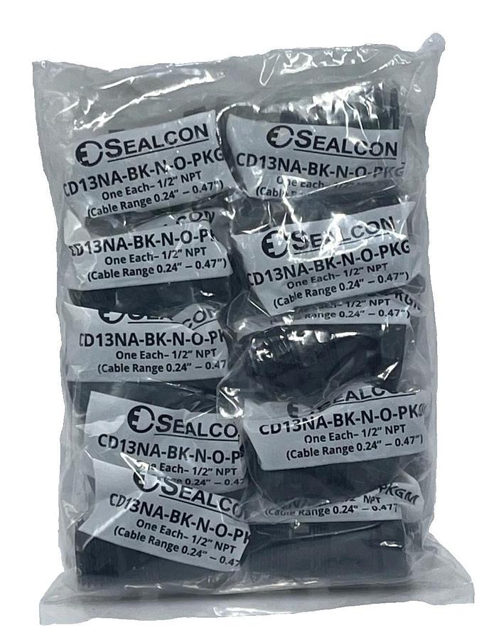 Used Lot of 10 Sealcon CD13NA-BK-N-O-PKGM Nylon Strain Relief Fitting 1/2" NPT Black