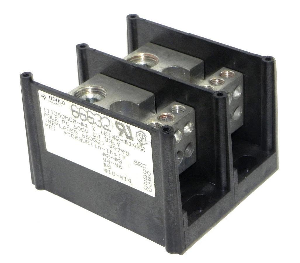 Used GOULD SHAWMUT 66632 POWER DISTRIBUTION BLOCK 2POLE 600V