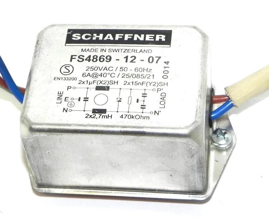 Used SCHAFFNER FS4869-12-07 LINE FILTER FS48691207, 250VAC, 50-60HZ 6A@40DEG. C