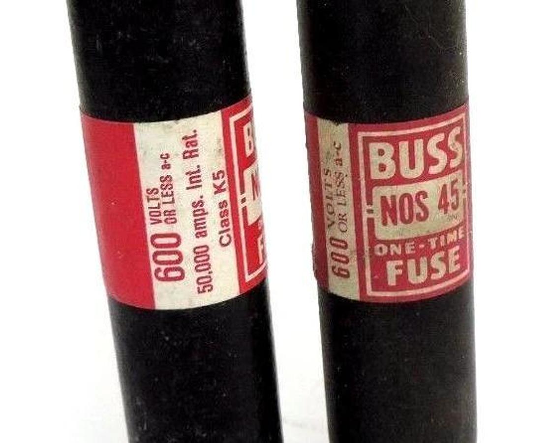 Used LOT OF 2 COOPER BUSSMANN BUSS NOS-45 ONE-TIME FUSES NOS45