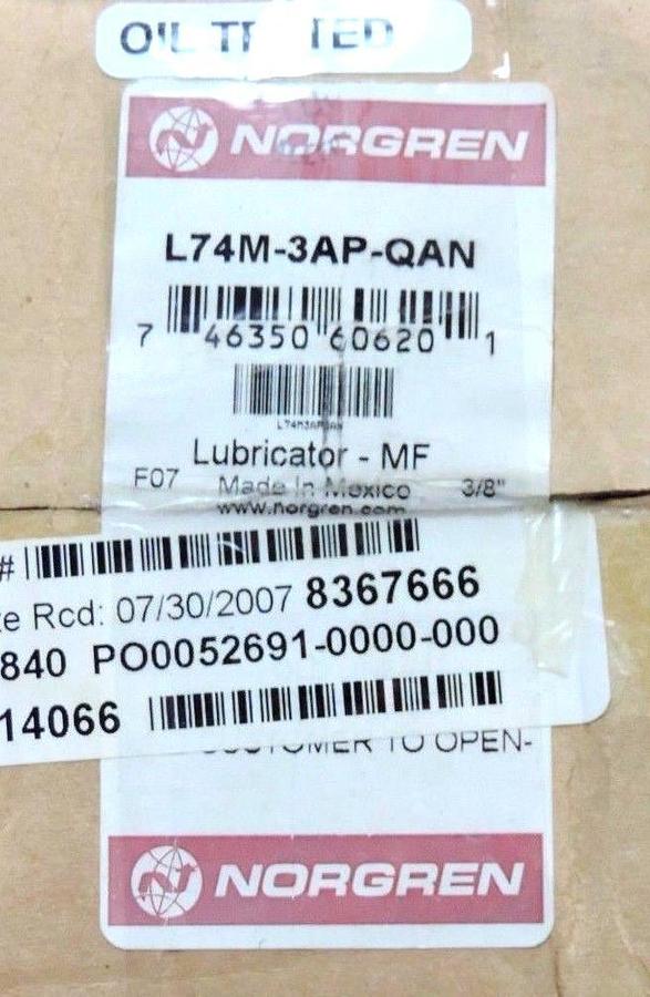 Used NIB NORGREN L74M-3AP-QAN LUBRICATOR 250PSIG, 17BAR, L74M3APQAN
