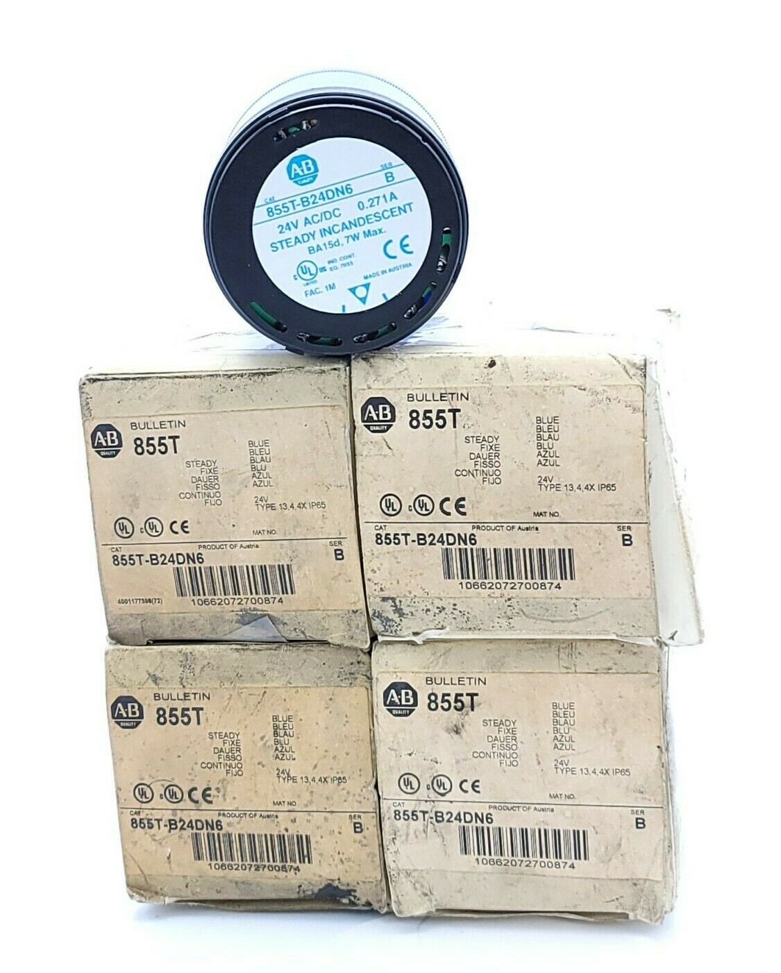 Used LOT OF 4 NIB ALLEN BRADLEY 855T-B24DN6 BLUE LIGHT STACK MODULES 24V SER. B