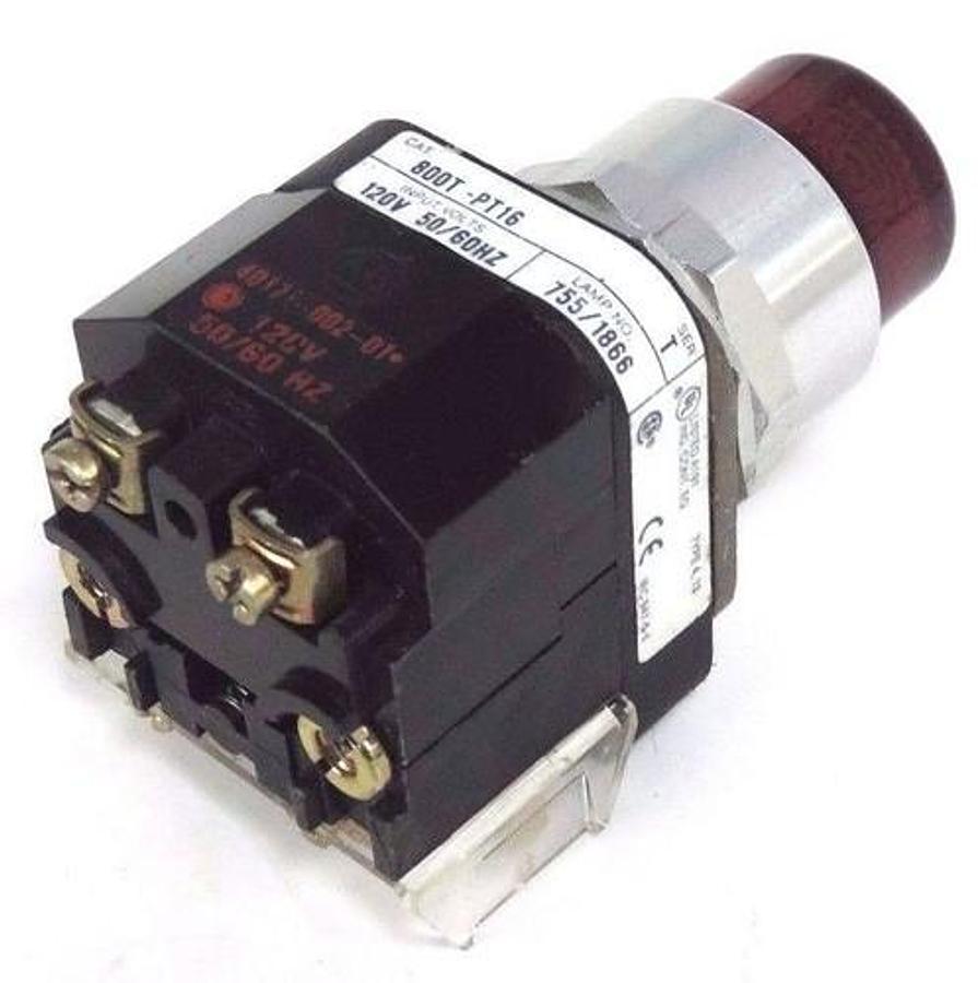 Used ALLEN BRADLEY 800T-PT16 PUSHBUTTON RED SER. T W/ 40171-002-01 COIL & 800T-XA