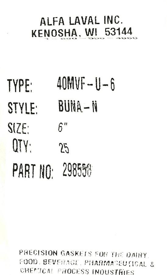 Used LOT OF 21 NEW ALPHA LAVAL INC. 40MVF-U-6 BUNA-N 6'' GASKETS 298558