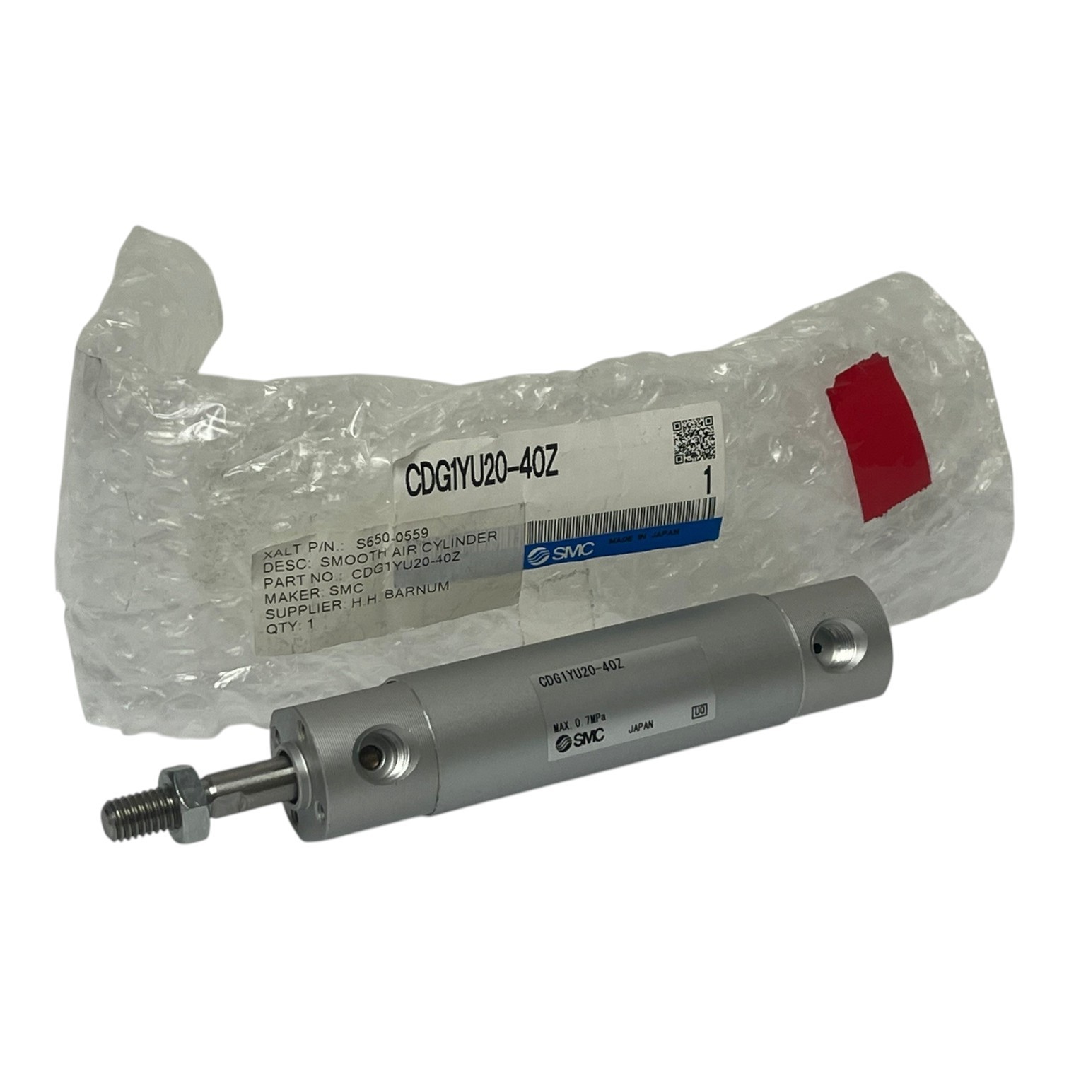 Used SMC CDG1YU20-40Z Pneumatic Smooth Cylinder 20mm Bore 40mm Stroke New Surplus