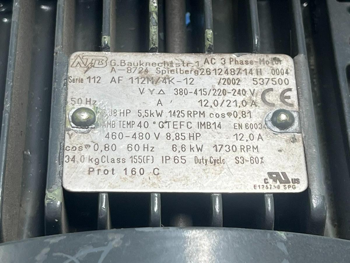 Used ATB AF-112M/4K Electric Motor | 3-Phase 4-Pole | 5.5kW (7.5HP) 1425 RPM IEC