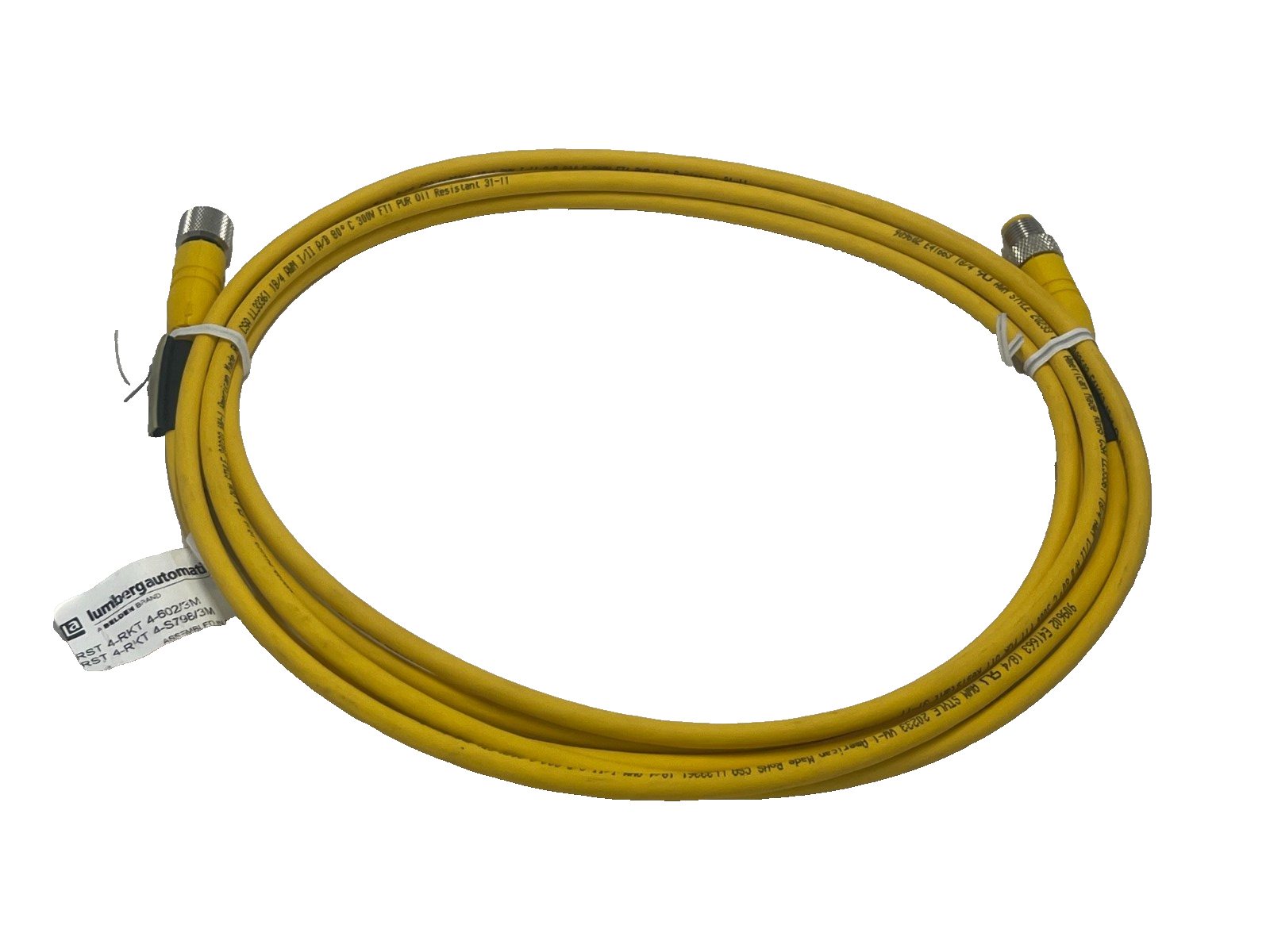 Used LUMBERG RST 4-RKT M12 Male Straight to Female Straight 4-Pin Cordset 1.14 meters