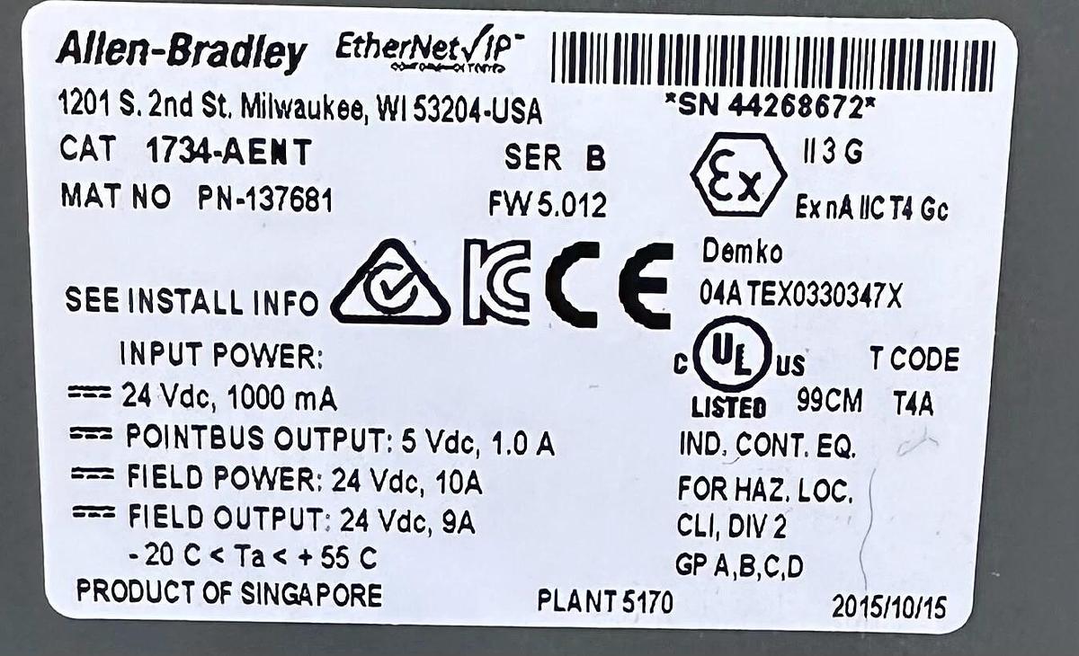 NEW ALLEN BRADLEY 1734-AENT /B POINT I/O EtherNet NETWORK ADAPTER 1734AENT