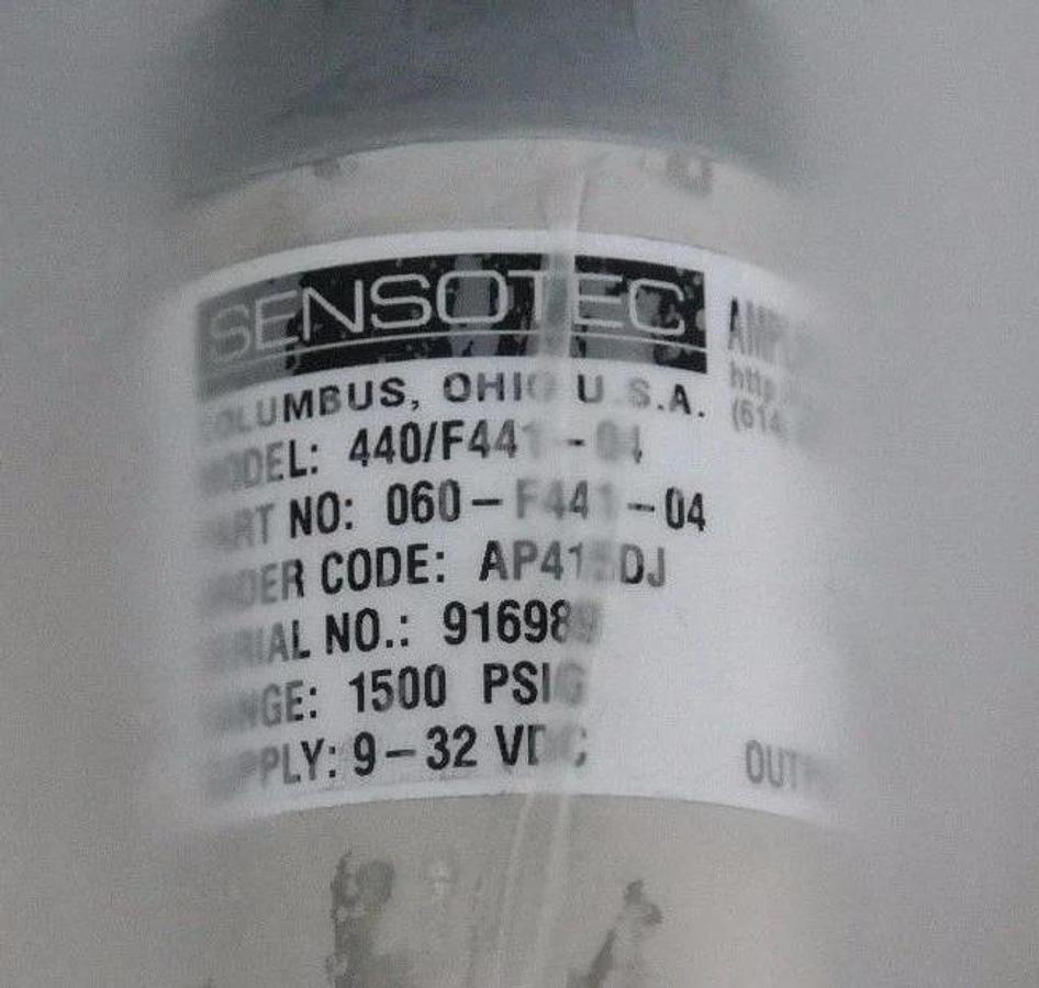 Used NIB SENSOTEC 440/F441-04 PNEUMATIC PRESSURE TRANSDUCER 060-F441-04, 1500PSIG
