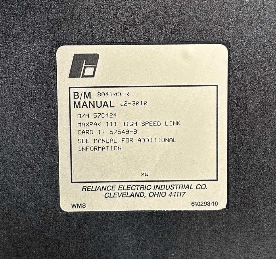 Used RELIANCE ELECTRIC 57C424 / 804109-R MAXPAX III HIGH SPEED LINK MODULE 57549-B