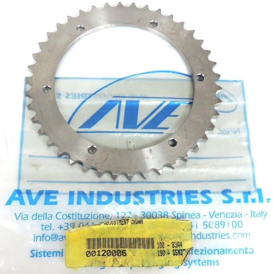 Used AVE INDUSTRIES HEIGHT ADJUSTMENT CROWN GEAR SPROCKET 00120006 7" DIA. 1/4" THICK