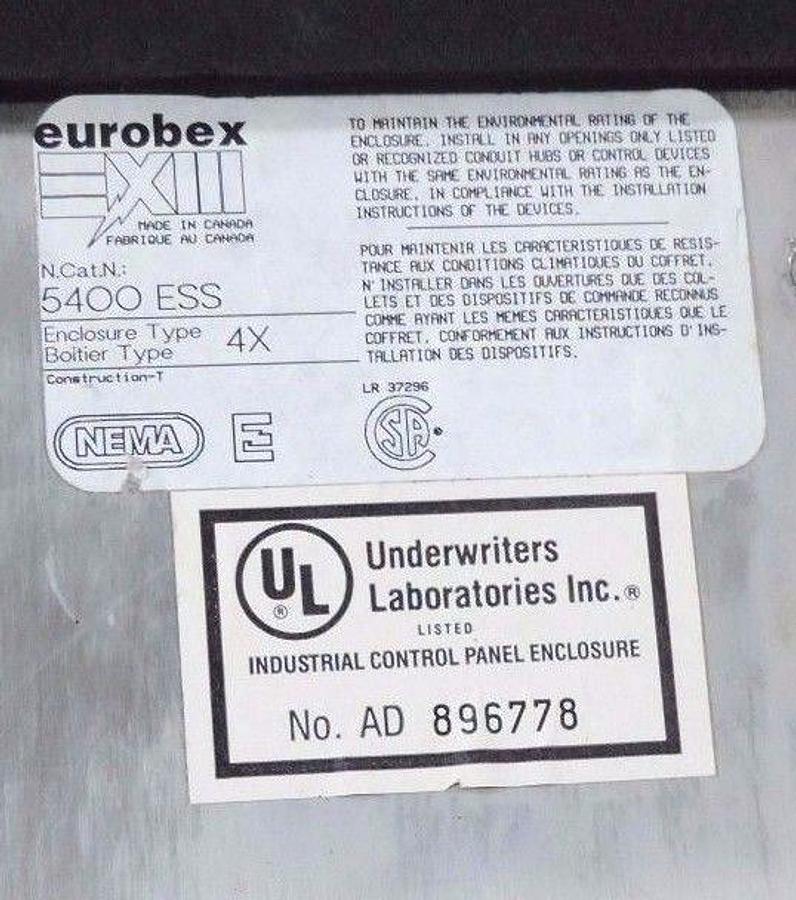 Used EUROBEX 5400 ESS PANEL BOX ENCLOSURE WITH BACK PLATE