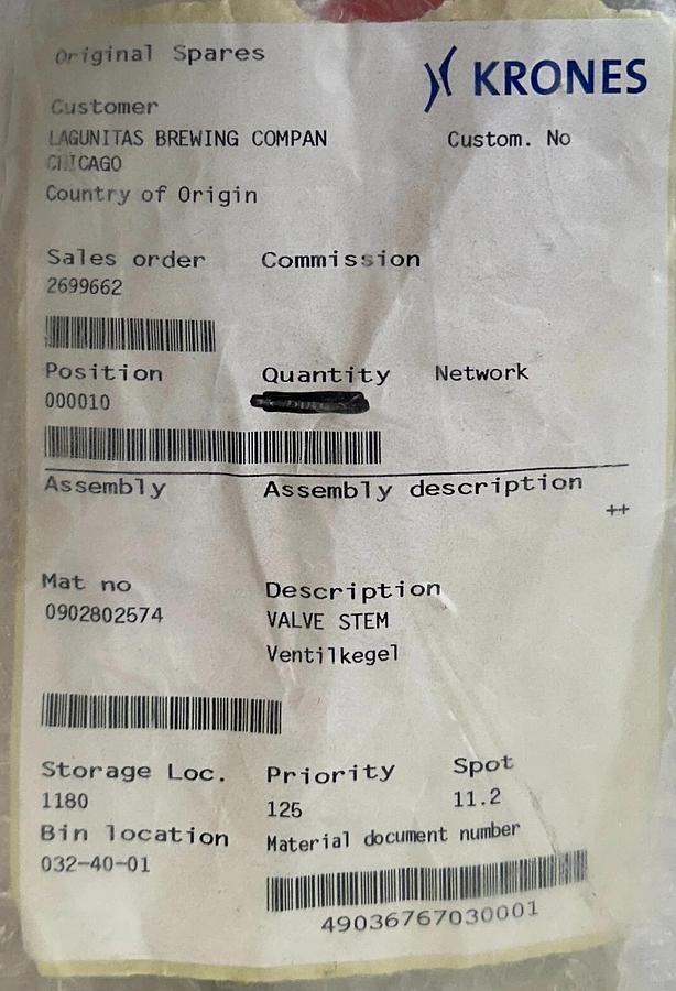 KRONES 0902802574 VALVE STEM OEM SPARE PART STAINLESS NSNP