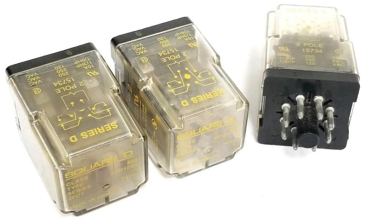 Used LOT OF 3 SQUARE D 8501-KPD12V53 GENERAL PURPOSE RELAY 8501KPD12V53, SER. D, 24V