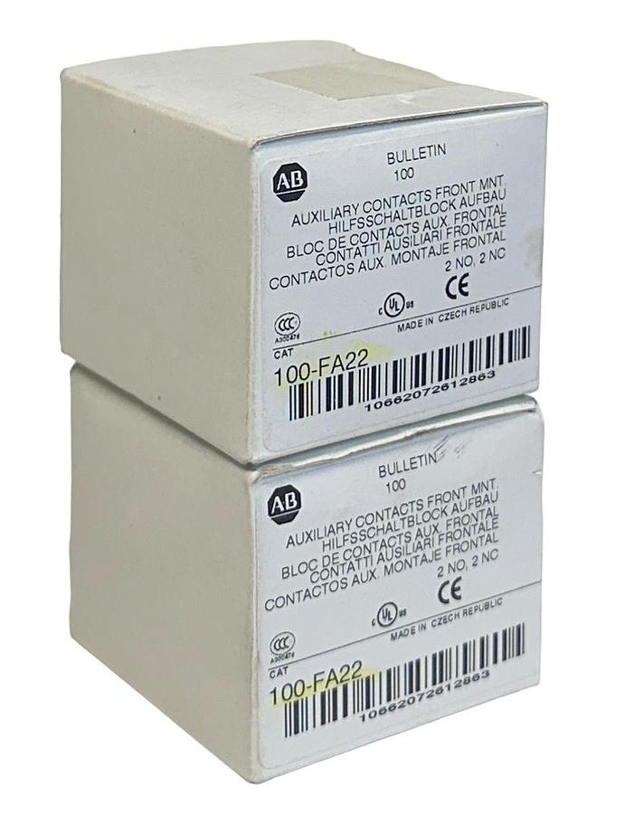Used 2 ALLEN BRADLEY 100-FA22 /B BULLETIN 100 AUXILIARY CONTACTS 2NO 2NC NSMP