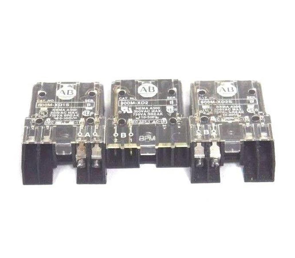 Used LOT OF 3 ALLEN BRADLEY CONTACT BLOCKS 800M-XD1S , 800M-XD2S , 800M-XD2 SER. B