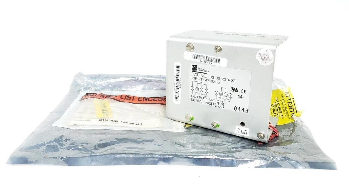 Refurbished REPAIRED SOLA 83-05-230-03 POWER SUPPLY 47/63HZ, 5VDC, 3A, 830523003