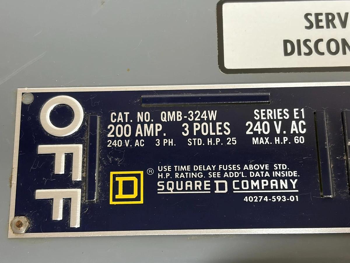 Used Square D QMB-324W QMB Branch Switch Panel Fusible Disconnect 200A 240V 3P E1