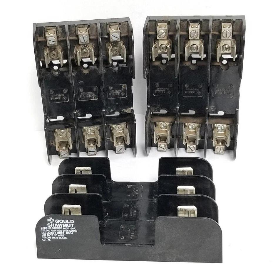 Used LOT OF 3 GOULD SHAWMUT 60308R FUSE HOLDERS 600V, 30A, 3P
