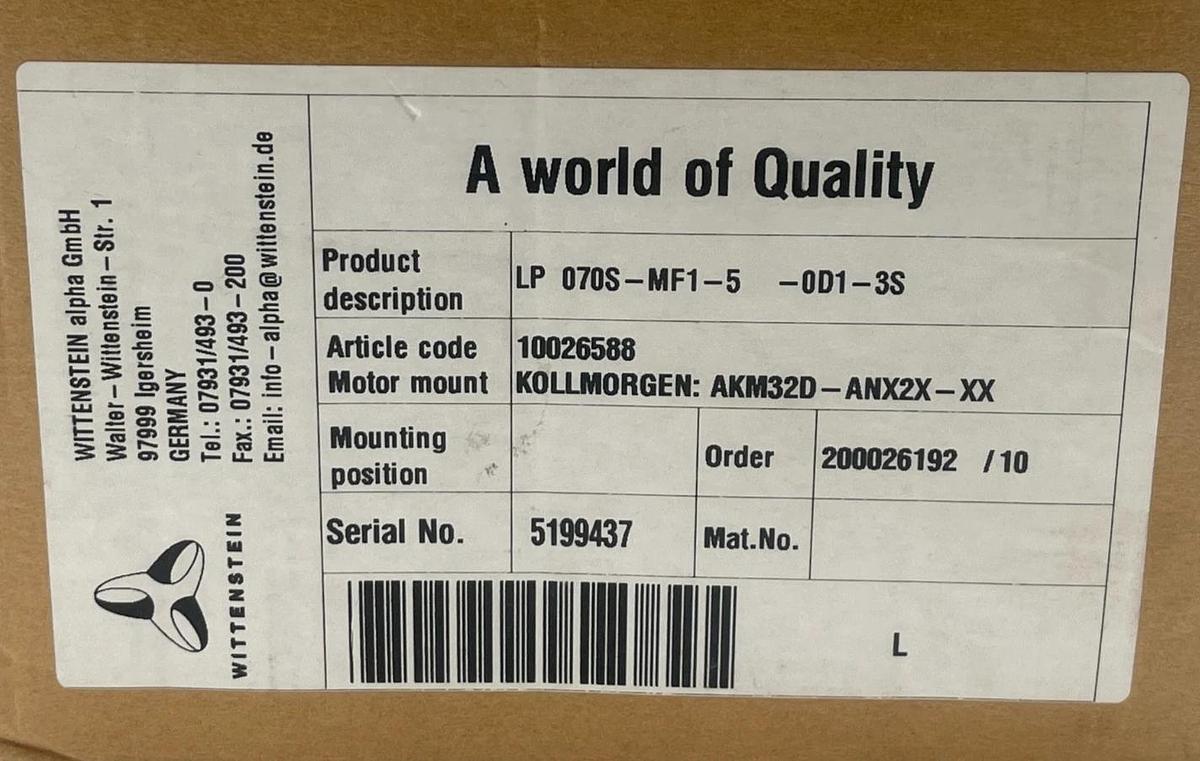 WITTENSTEIN Alpha LP070S-MF1-5-0D1-3S Planetary Gearbox 5:1 Head 10026588 NSMP