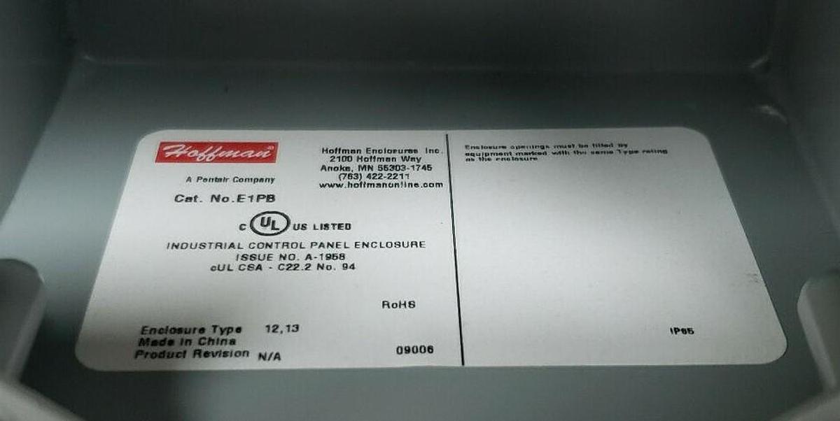 Used NEW HOFFMAN 2VB59 PUSHBUTTON ENCLOSURE PBGX1 E1PB NEMA 12, 13