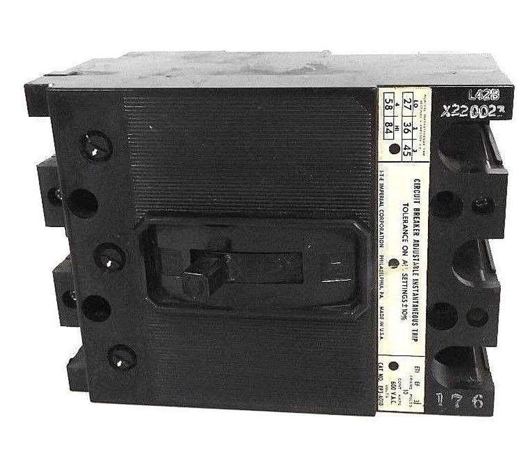 Used ITE SIEMENS EF3-A010 CIRCUIT BREAKER 10 AMPS, 600 VAC, 3 POLE, EF FRAME