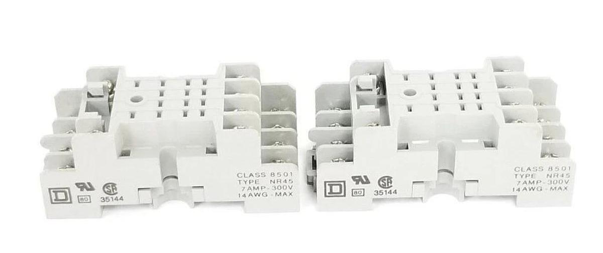 LOT OF 2 NEW SQUARE D 8501-NR45 RELAY SOCKET BASES 7A-300V 14AWG 8501NR45