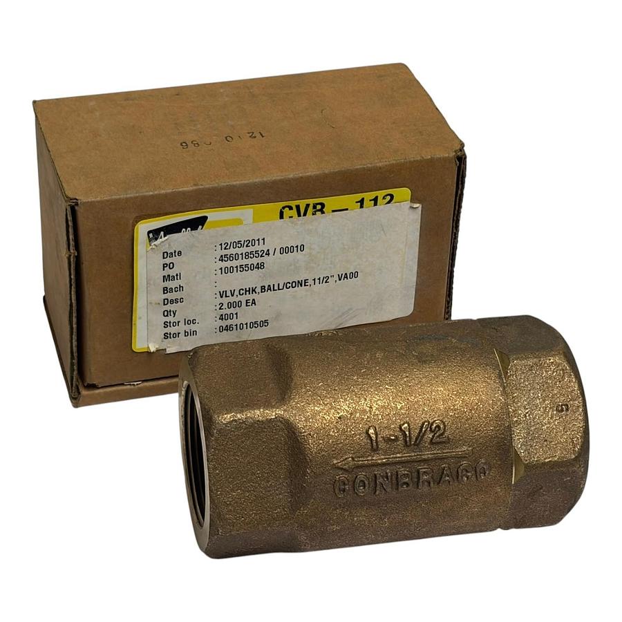 Used Apollo CVB-112 Bronze 1-1/2" In-Line Ball-Cone Check Valve 400 WOG New