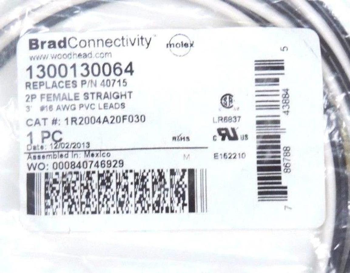 Used LOT OF 4 NEW WOODHEAD 1300130064 CONNECTORS 2P FEMALE STRAIGHT 3' LEADS