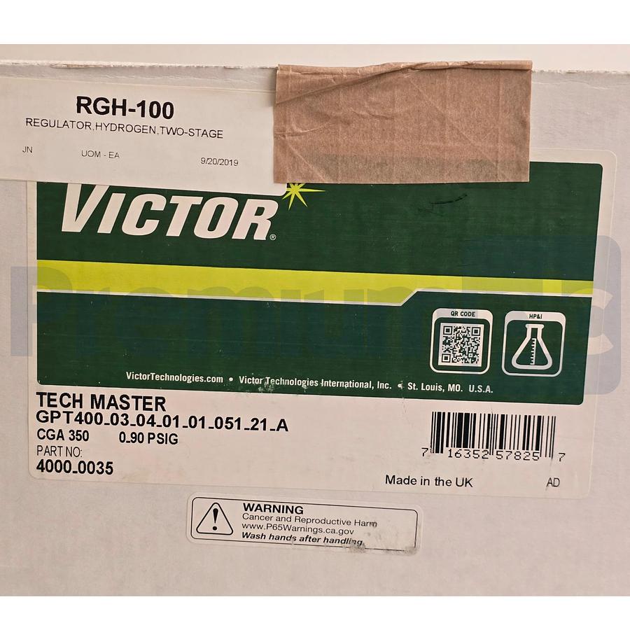 Used Victor 4000-0035 Tech Master GPT400 Two-Stage Gas Regulator In: 3000PSI RGH-100